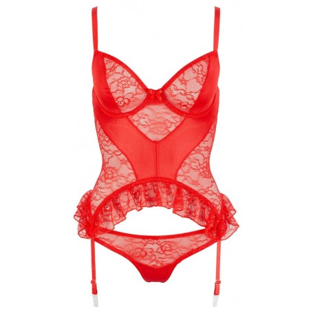 INTIMO SEXY ROSSO LINGERIE DONNA GUEPIERE CON REGGI CALZE HOT PERIZOMA SLIP