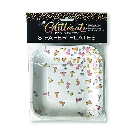 PIATTINI DIVERTENTI GLITTERATI PENIS PARTY PLATES